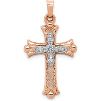 14K Two-Tone Gold Cross Pendant with 5 Round Diamonds - 0.01 Carat Total Diamond Weight by Oro Pregiato