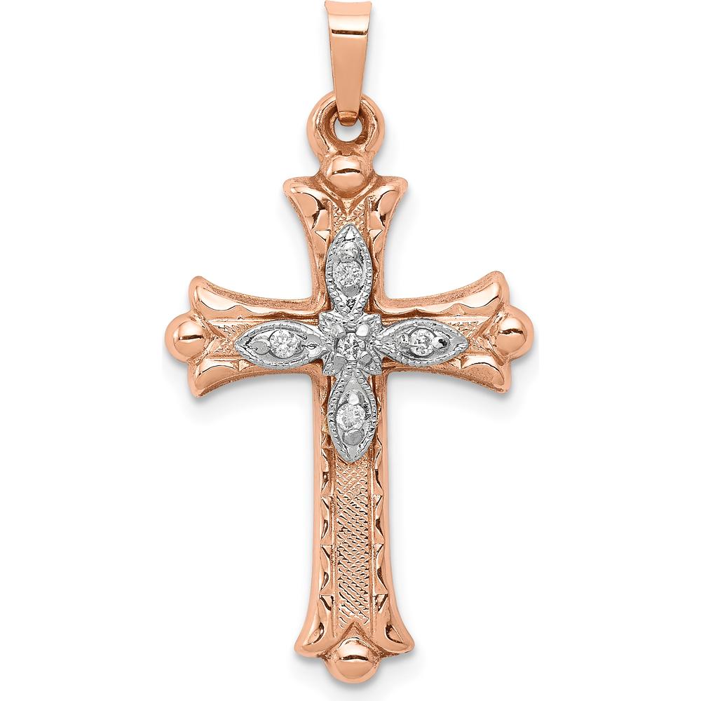 14K Two-Tone Gold Cross Pendant with 5 Round Diamonds - 0.01 Carat Total Diamond Weight by Oro Pregiato