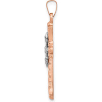 14K Two-Tone Gold Cross Pendant with 5 Round Diamonds - 0.01 Carat Total Diamond Weight by Oro Pregiato