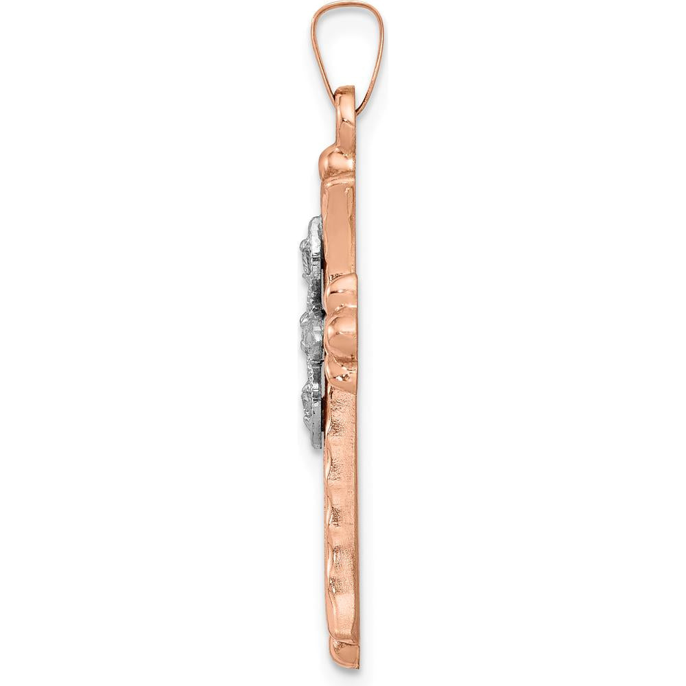 14K Two-Tone Gold Cross Pendant with 5 Round Diamonds - 0.01 Carat Total Diamond Weight by Oro Pregiato