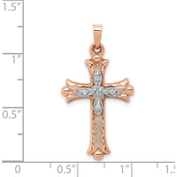 14K Two-Tone Gold Cross Pendant with 5 Round Diamonds - 0.01 Carat Total Diamond Weight by Oro Pregiato