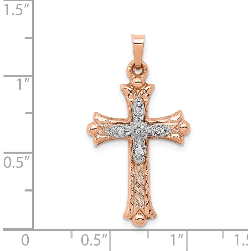 14K Two-Tone Gold Cross Pendant with 5 Round Diamonds - 0.01 Carat Total Diamond Weight by Oro Pregiato