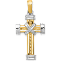 14K Two-Tone Gold Cross Pendant with Beaded Detail - 39mm Length by Oro Pregiato