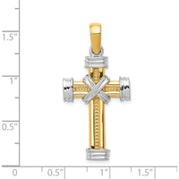 14K Two-Tone Gold Cross Pendant with Beaded Detail - 39mm Length by Oro Pregiato