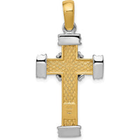 14K Two-Tone Gold Cross Pendant with Beaded Detail - 39mm Length by Oro Pregiato