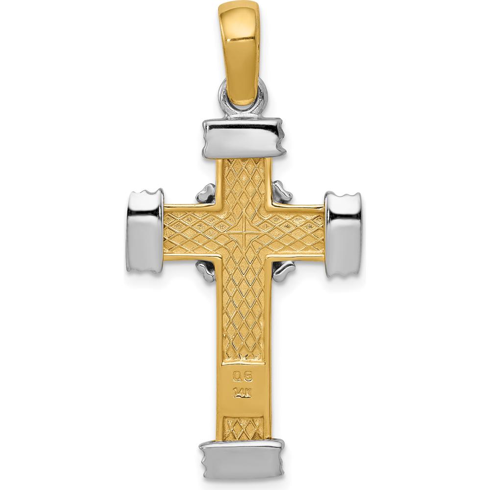 14K Two-Tone Gold Cross Pendant with Beaded Detail - 39mm Length by Oro Pregiato