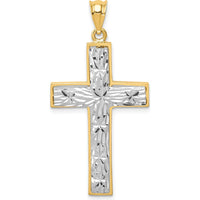 14K Two-Tone Gold Cross Pendant with Diamond-Cut Detailing - 39.5mm Length by Oro Pregiato