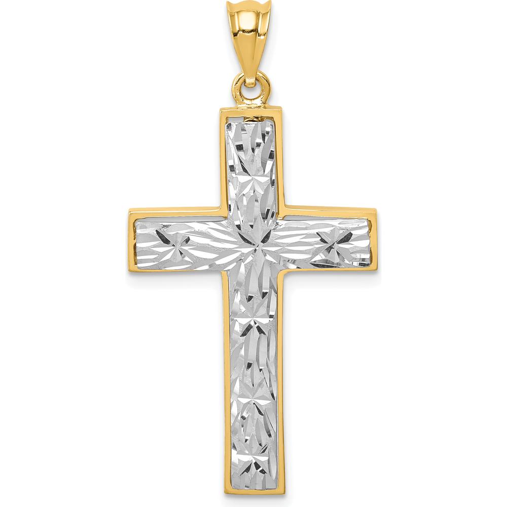 14K Two-Tone Gold Cross Pendant with Diamond-Cut Detailing - 39.5mm Length by Oro Pregiato