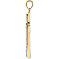 14K Two-Tone Gold Cross Pendant with Diamond-Cut Detailing - 39.5mm Length by Oro Pregiato