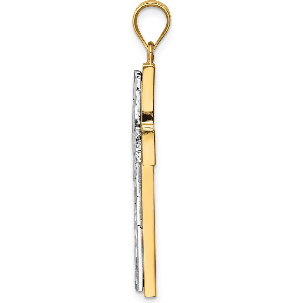 14K Two-Tone Gold Cross Pendant with Diamond-Cut Detailing - 39.5mm Length by Oro Pregiato