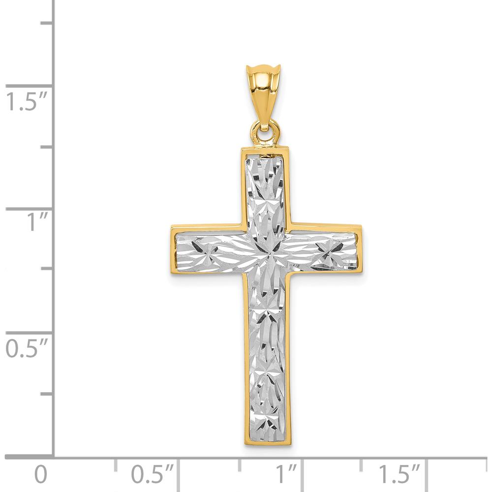 14K Two-Tone Gold Cross Pendant with Diamond-Cut Detailing - 39.5mm Length by Oro Pregiato