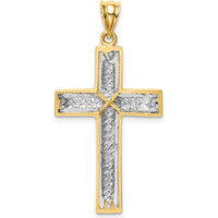 14K Two-Tone Gold Cross Pendant with Diamond-Cut Detailing - 39.5mm Length by Oro Pregiato