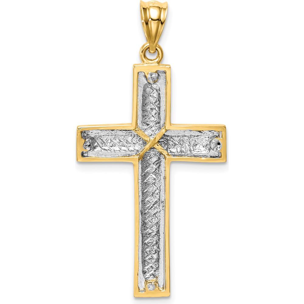 14K Two-Tone Gold Cross Pendant with Diamond-Cut Detailing - 39.5mm Length by Oro Pregiato