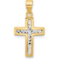 14K Two-Tone Gold Cross Pendant with Diamond-cut Detailing by Oro Pregiato