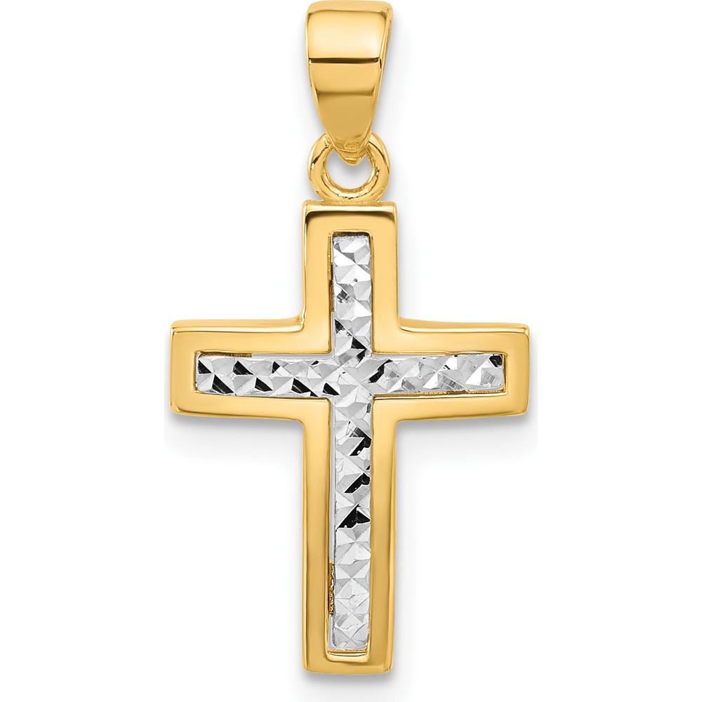 14K Two-Tone Gold Cross Pendant with Diamond-cut Detailing by Oro Pregiato