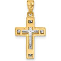 14K Two-Tone Gold Cross Pendant with Diamond-cut Detailing by Oro Pregiato
