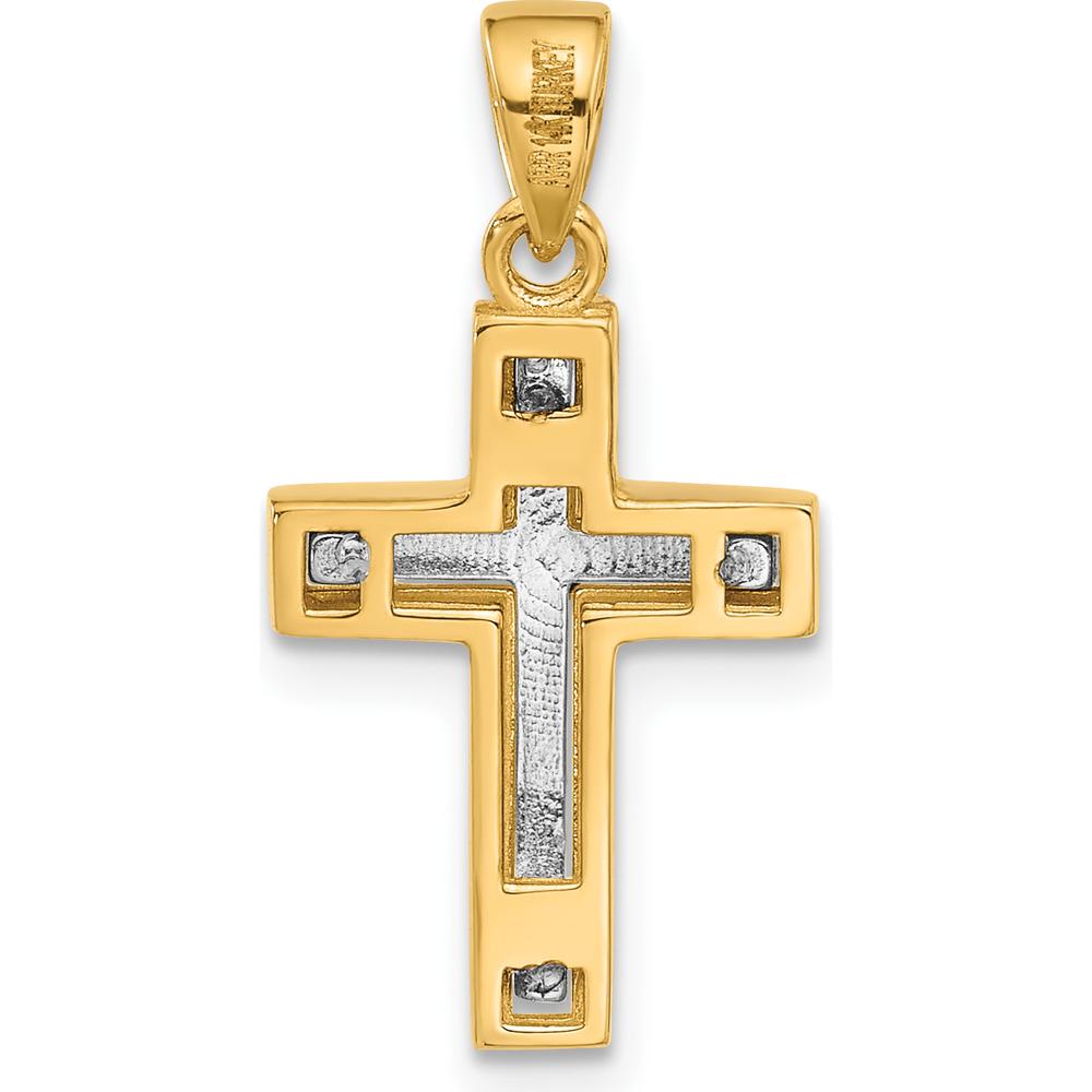 14K Two-Tone Gold Cross Pendant with Diamond-cut Detailing by Oro Pregiato