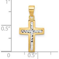 14K Two-Tone Gold Cross Pendant with Diamond-cut Detailing by Oro Pregiato