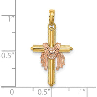 14K Two-Tone Gold Cross Pendant with Drape Charm - Polished Finish by Oro Pregiato