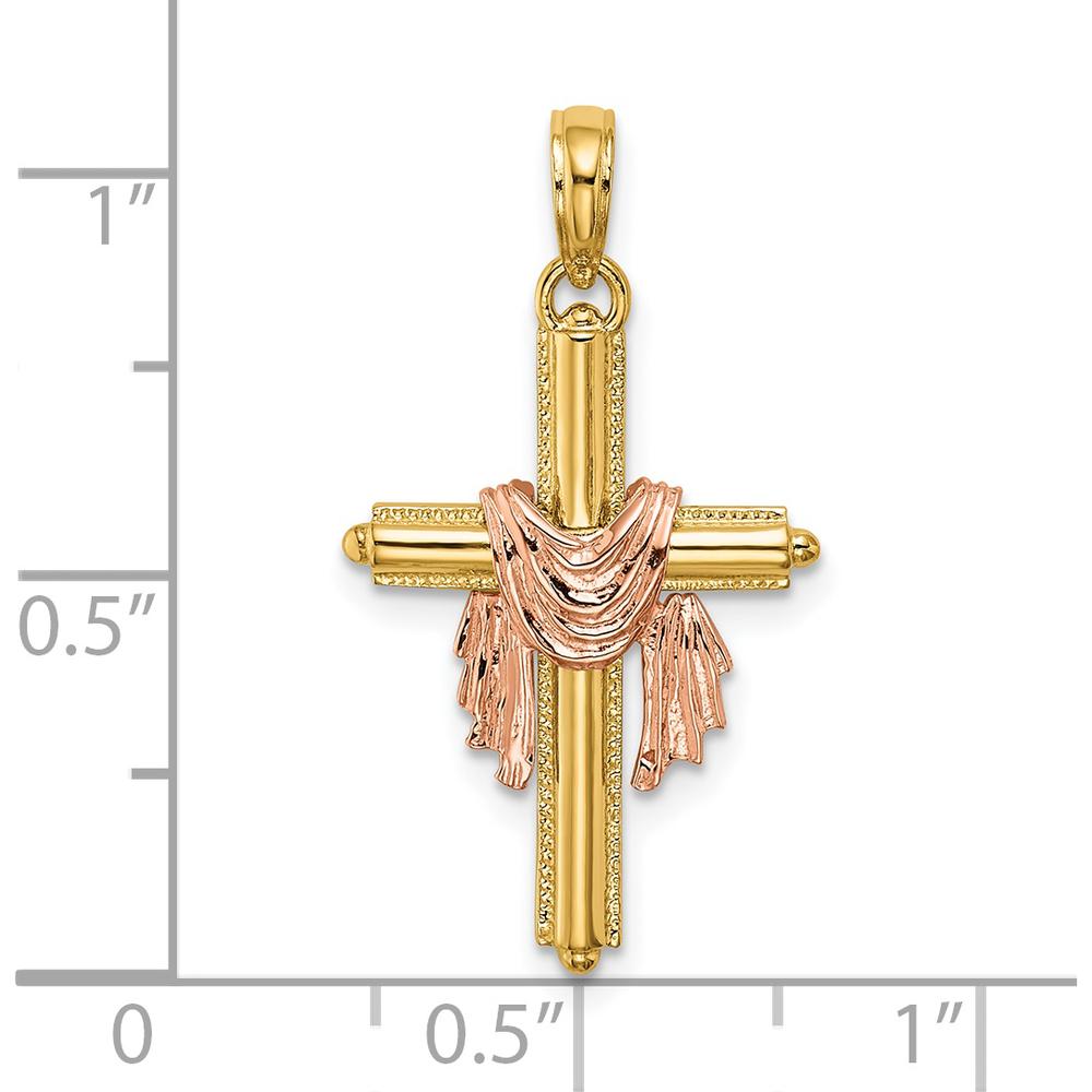 14K Two-Tone Gold Cross Pendant with Drape Charm - Polished Finish by Oro Pregiato