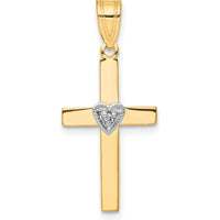 14K Two-Tone Gold Cross Pendant with Heart Accent and Round Diamond - 0.01 Carat Total Diamond Weight by Oro Pregiato