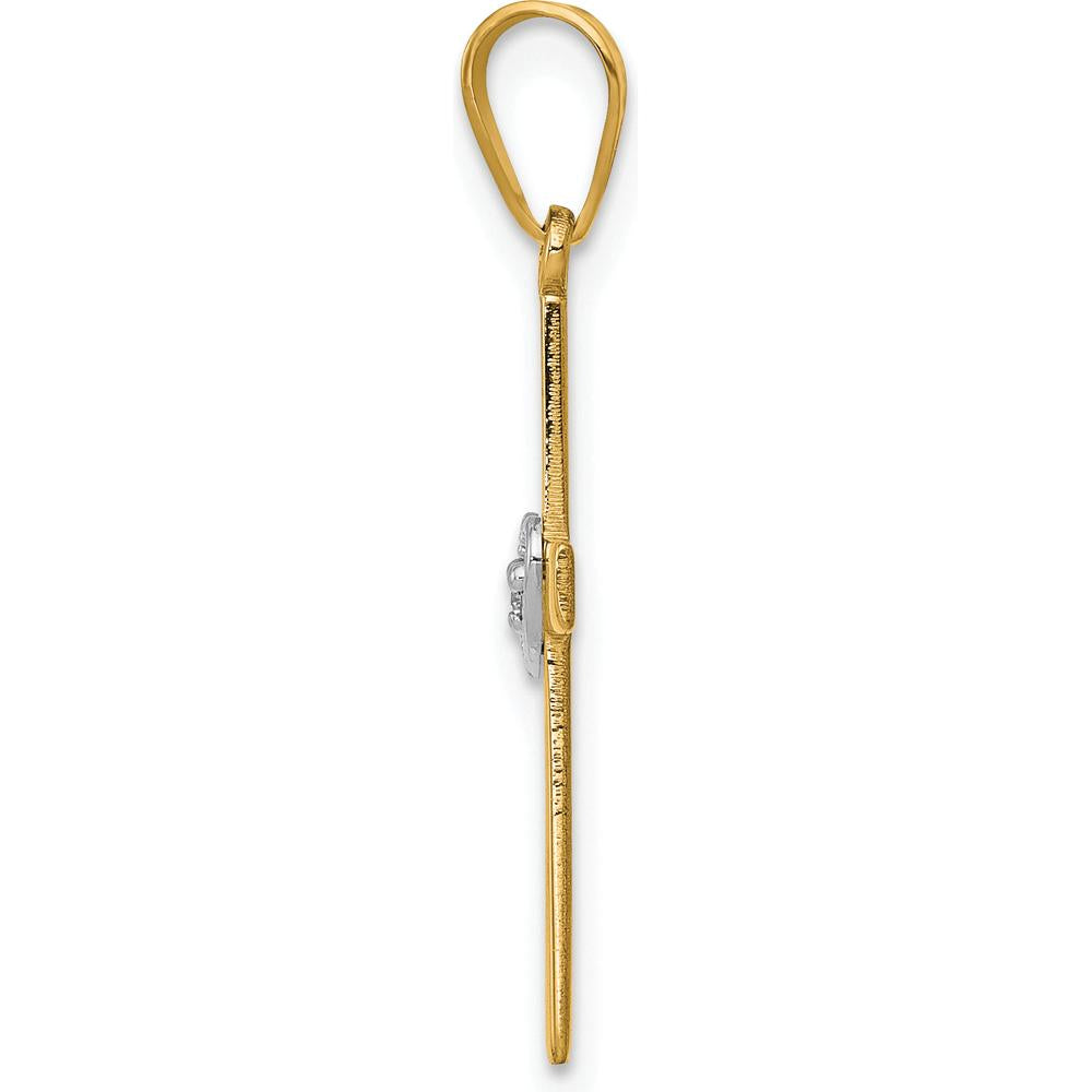 14K Two-Tone Gold Cross Pendant with Heart Accent and Round Diamond - 0.01 Carat Total Diamond Weight by Oro Pregiato