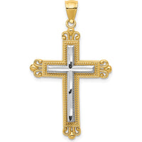 14K Two-Tone Gold Cross Pendant with Milgrain Detail - Timeless Religious Charm by Oro Pregiato
