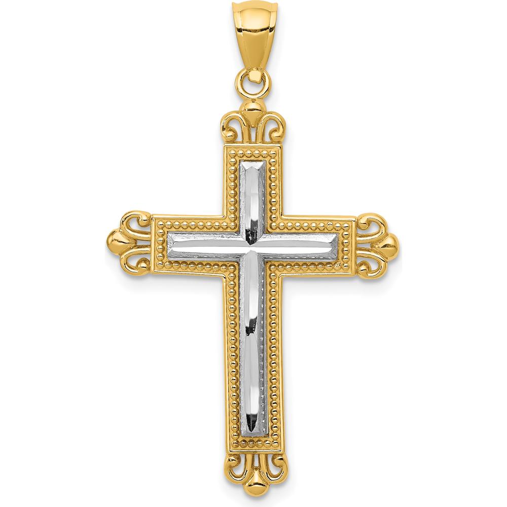 14K Two-Tone Gold Cross Pendant with Milgrain Detail - Timeless Religious Charm by Oro Pregiato