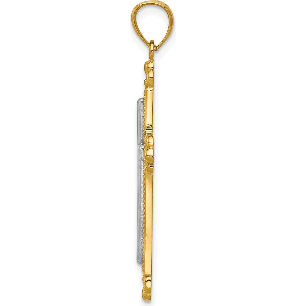 14K Two-Tone Gold Cross Pendant with Milgrain Detail - Timeless Religious Charm by Oro Pregiato