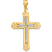 14K Two-Tone Gold Cross Pendant with Milgrain Detail - Timeless Religious Charm by Oro Pregiato