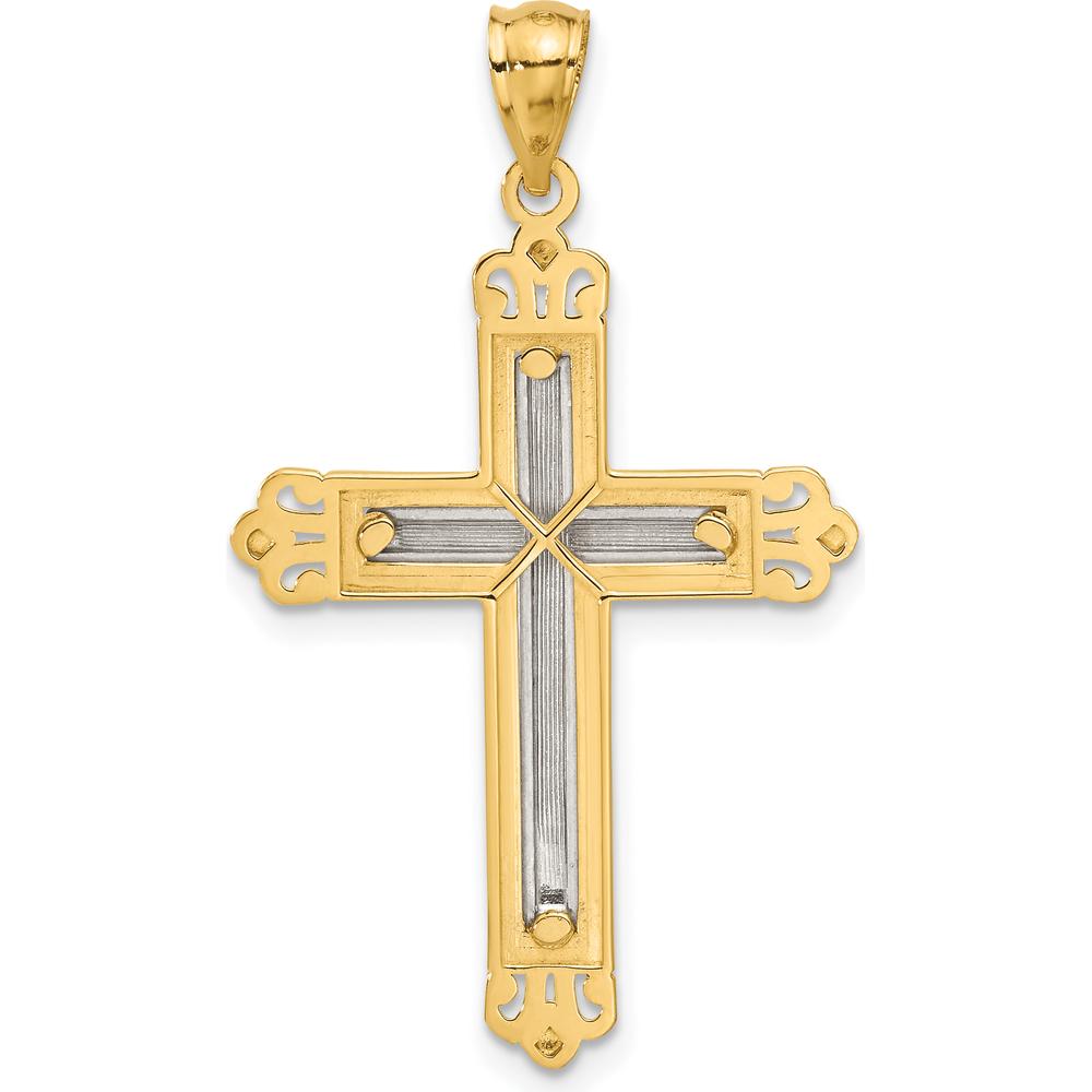 14K Two-Tone Gold Cross Pendant with Milgrain Detail - Timeless Religious Charm by Oro Pregiato