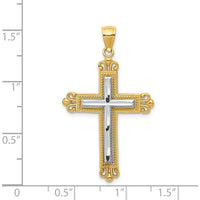 14K Two-Tone Gold Cross Pendant with Milgrain Detail - Timeless Religious Charm by Oro Pregiato