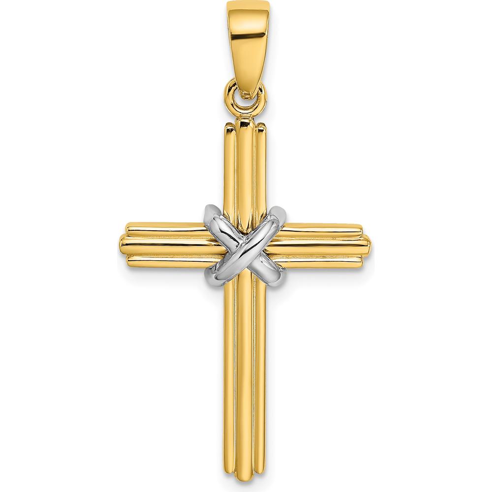 14K Two-Tone Gold Cross Pendant with Polished Finish and X-Center Accent - 33.9mm Length by Oro Pregiato