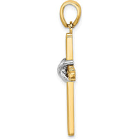 14K Two-Tone Gold Cross Pendant with Polished Finish and X-Center Accent - 33.9mm Length by Oro Pregiato