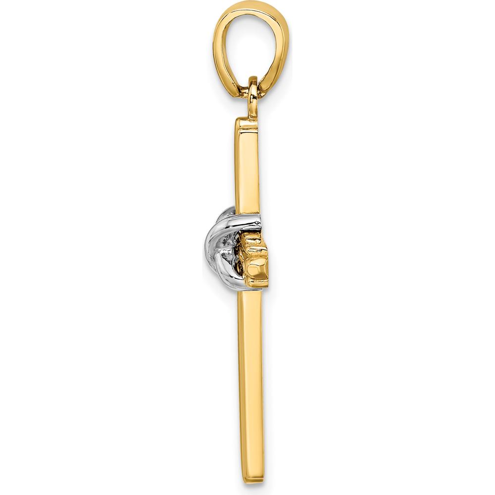 14K Two-Tone Gold Cross Pendant with Polished Finish and X-Center Accent - 33.9mm Length by Oro Pregiato