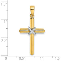 14K Two-Tone Gold Cross Pendant with Polished Finish and X-Center Accent - 33.9mm Length by Oro Pregiato