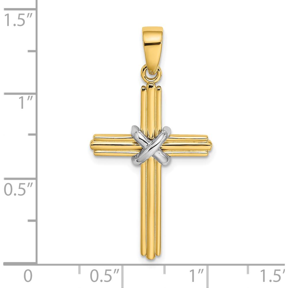14K Two-Tone Gold Cross Pendant with Polished Finish and X-Center Accent - 33.9mm Length by Oro Pregiato