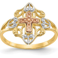 14K Two-Tone Gold Cross Ring with White Rhodium Detail - Faith-Inspired Design by Oro Pregiato