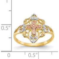 14K Two-Tone Gold Cross Ring with White Rhodium Detail - Faith-Inspired Design by Oro Pregiato
