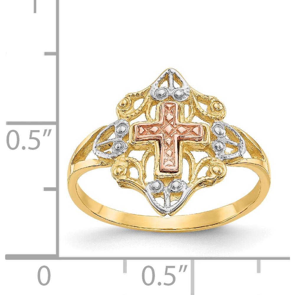 14K Two-Tone Gold Cross Ring with White Rhodium Detail - Faith-Inspired Design by Oro Pregiato