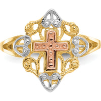 14K Two-Tone Gold Cross Ring with White Rhodium Detail - Faith-Inspired Design by Oro Pregiato