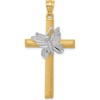 14K Two-Tone Gold Cross with Butterfly Pendant by Oro Pregiato