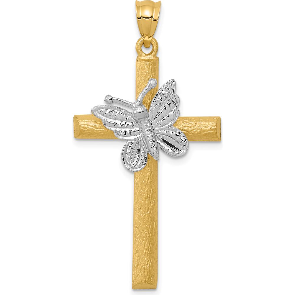 14K Two-Tone Gold Cross with Butterfly Pendant by Oro Pregiato