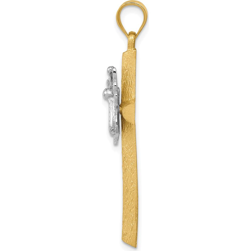 14K Two-Tone Gold Cross with Butterfly Pendant by Oro Pregiato
