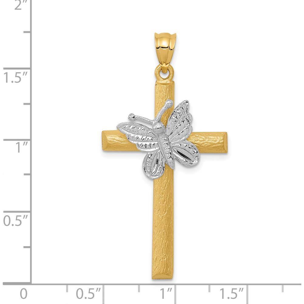14K Two-Tone Gold Cross with Butterfly Pendant by Oro Pregiato