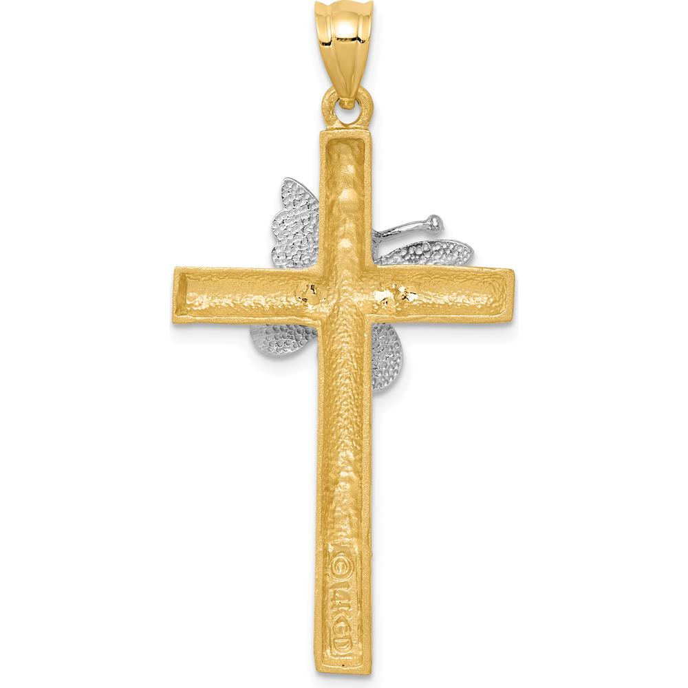 14K Two-Tone Gold Cross with Butterfly Pendant by Oro Pregiato