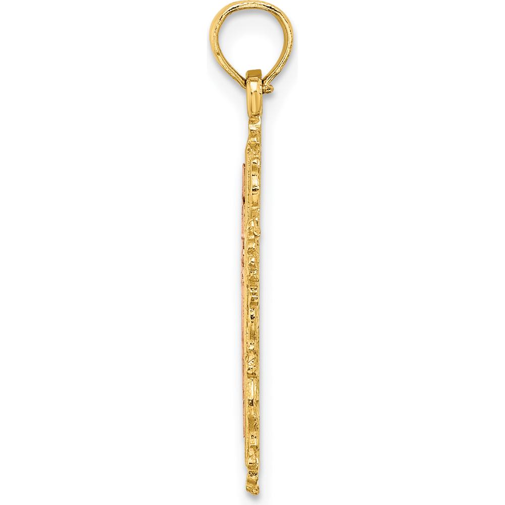 14K Two-Tone Gold Cross with Lace Trim Charm - 21.7mm Length by Oro Pregiato