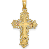 14K Two-Tone Gold Cross with Lace Trim Charm - 21.7mm Length by Oro Pregiato