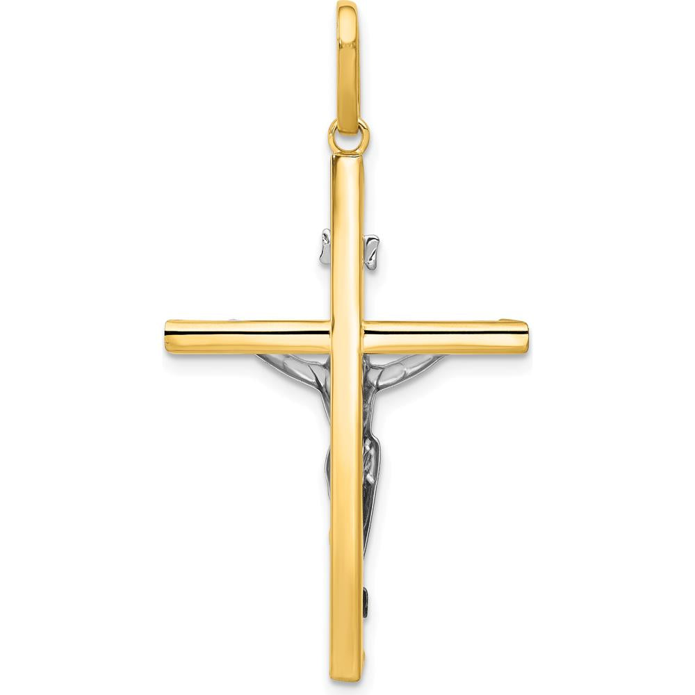 14K Two-Tone Gold Crucifix Pendant - 41mm Length by Oro Pregiato