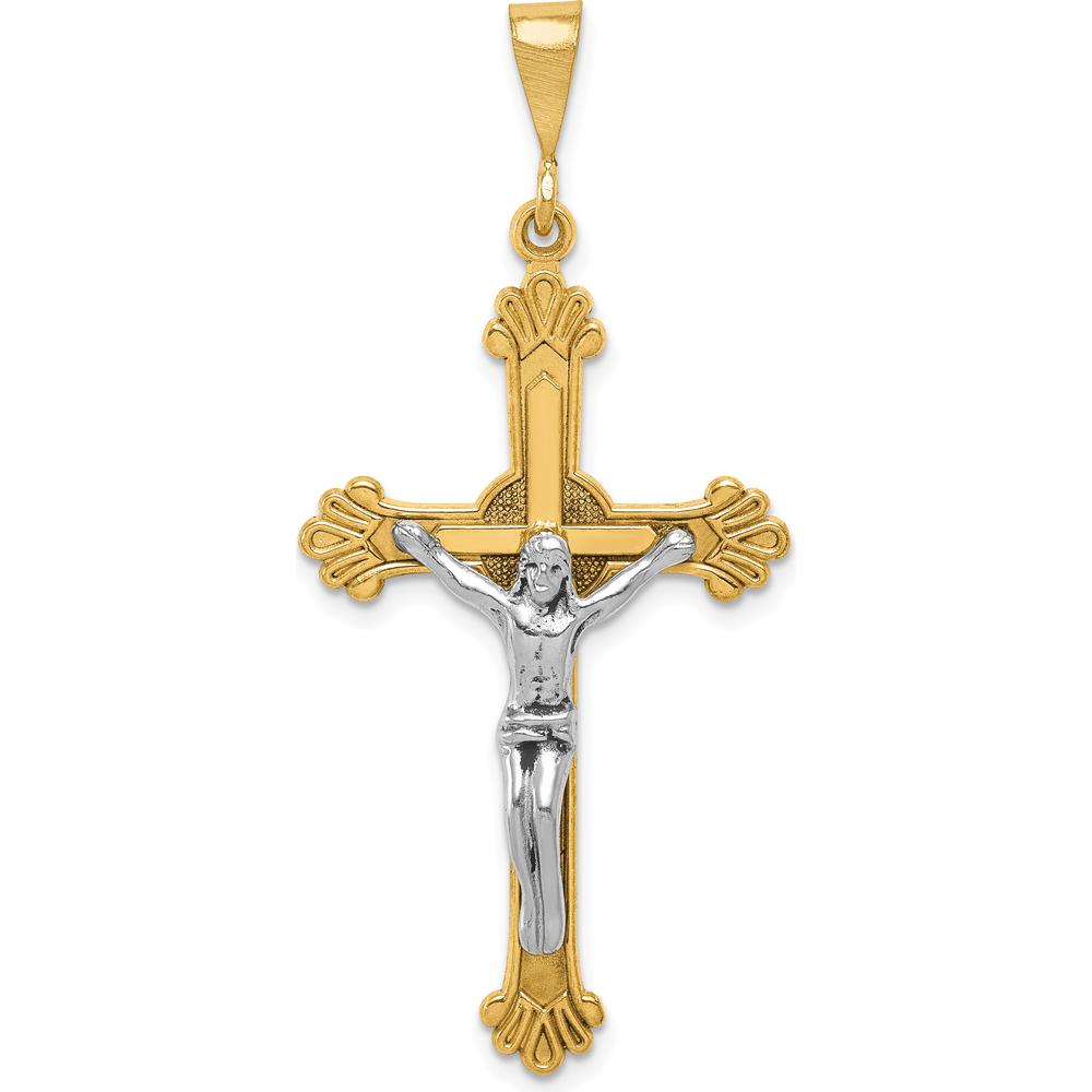 14K Two-Tone Gold Crucifix Pendant - 48mm Length, 22mm Width by Oro Pregiato